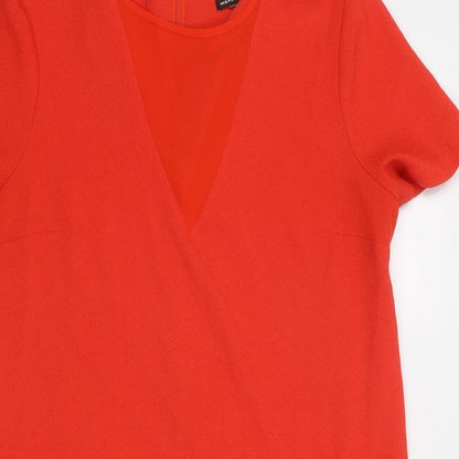 Warehouse Womens Red Polyester A-Line Size 16 Round Neck Zip