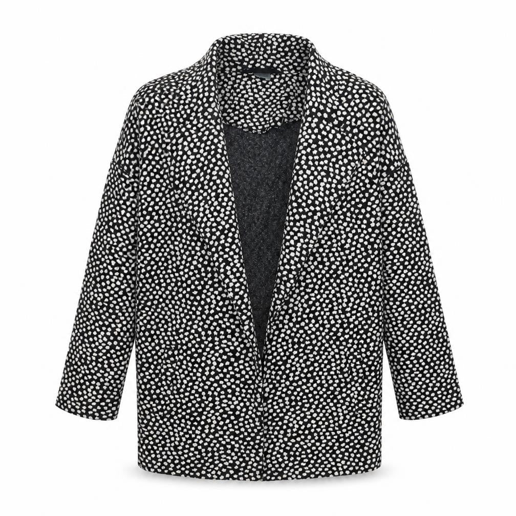 Front view of Next girls’ black polka dot kimono jacket, size 8, years