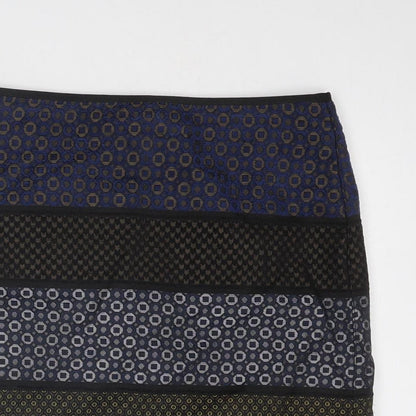 Marks and Spencer Womens Blue Geometric Polyester A-Line Skirt Size 8 Zip