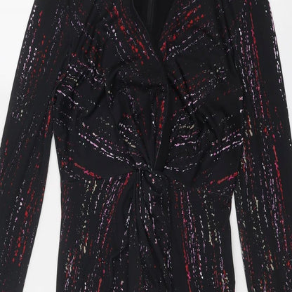 Damsel in a Dress Womens Black Geometric Polyester A-Line Size 10 V-Neck Zip - Zipped cuffs