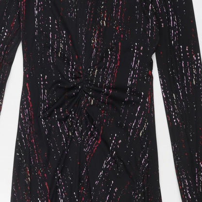 Damsel in a Dress Womens Black Geometric Polyester A-Line Size 10 V-Neck Zip - Zipped cuffs