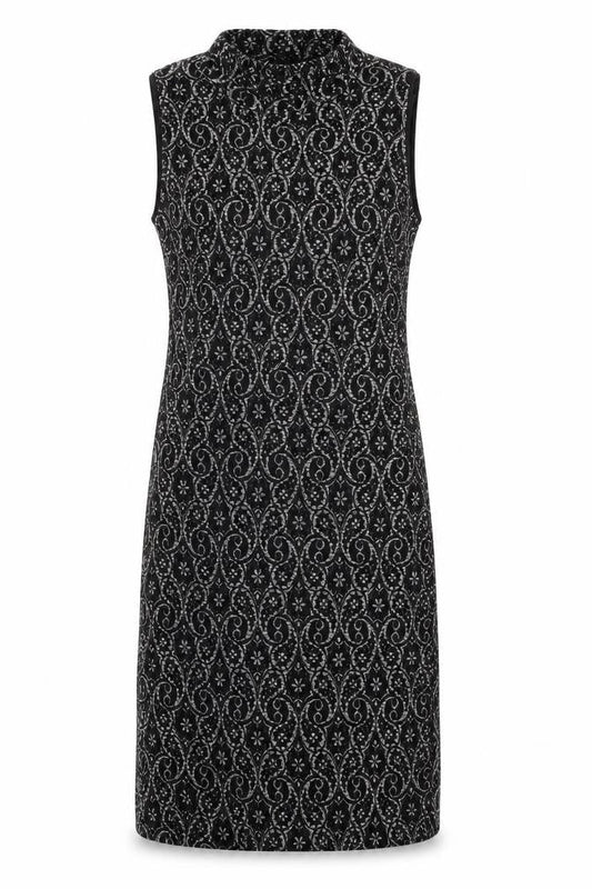 NEXT Womens Black Geometric Polyester A-Line Size 10 Round Neck Pullover