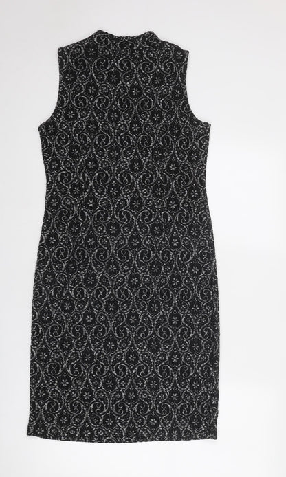 NEXT Womens Black Geometric Polyester A-Line Size 10 Round Neck Pullover