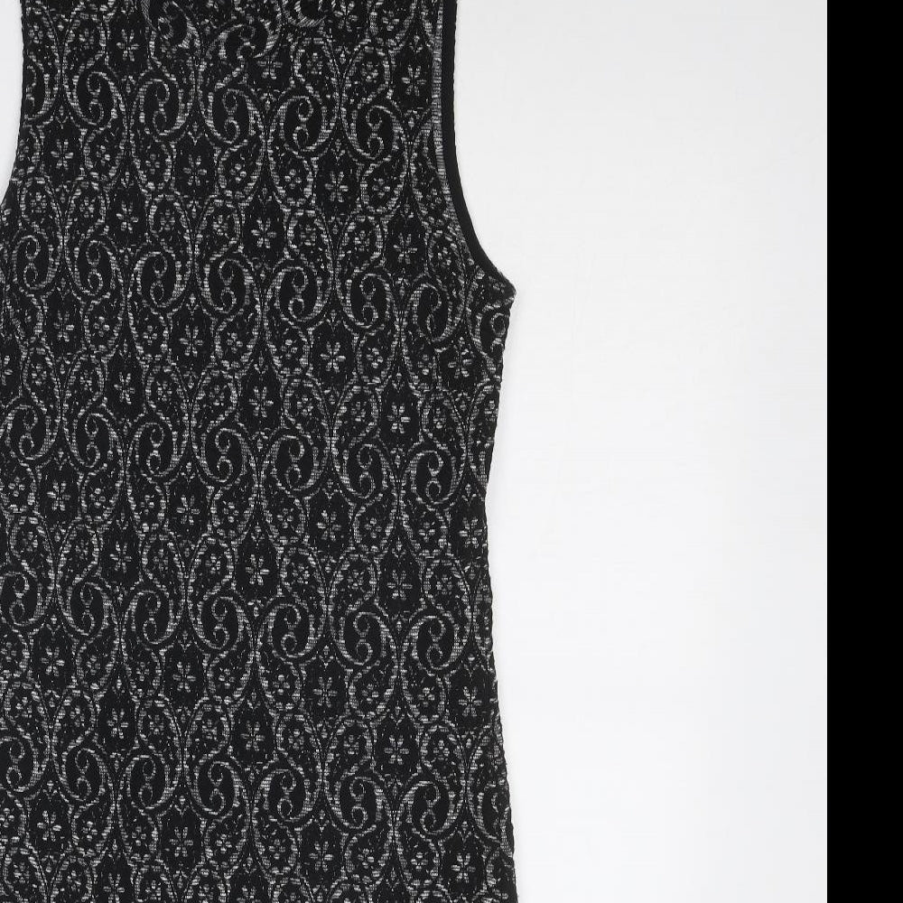 NEXT Womens Black Geometric Polyester A-Line Size 10 Round Neck Pullover