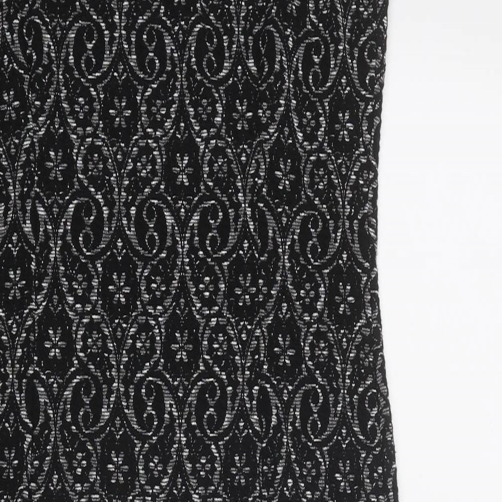 NEXT Womens Black Geometric Polyester A-Line Size 10 Round Neck Pullover