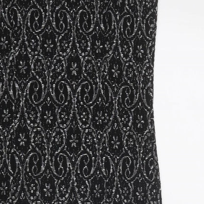 NEXT Womens Black Geometric Polyester A-Line Size 10 Round Neck Pullover