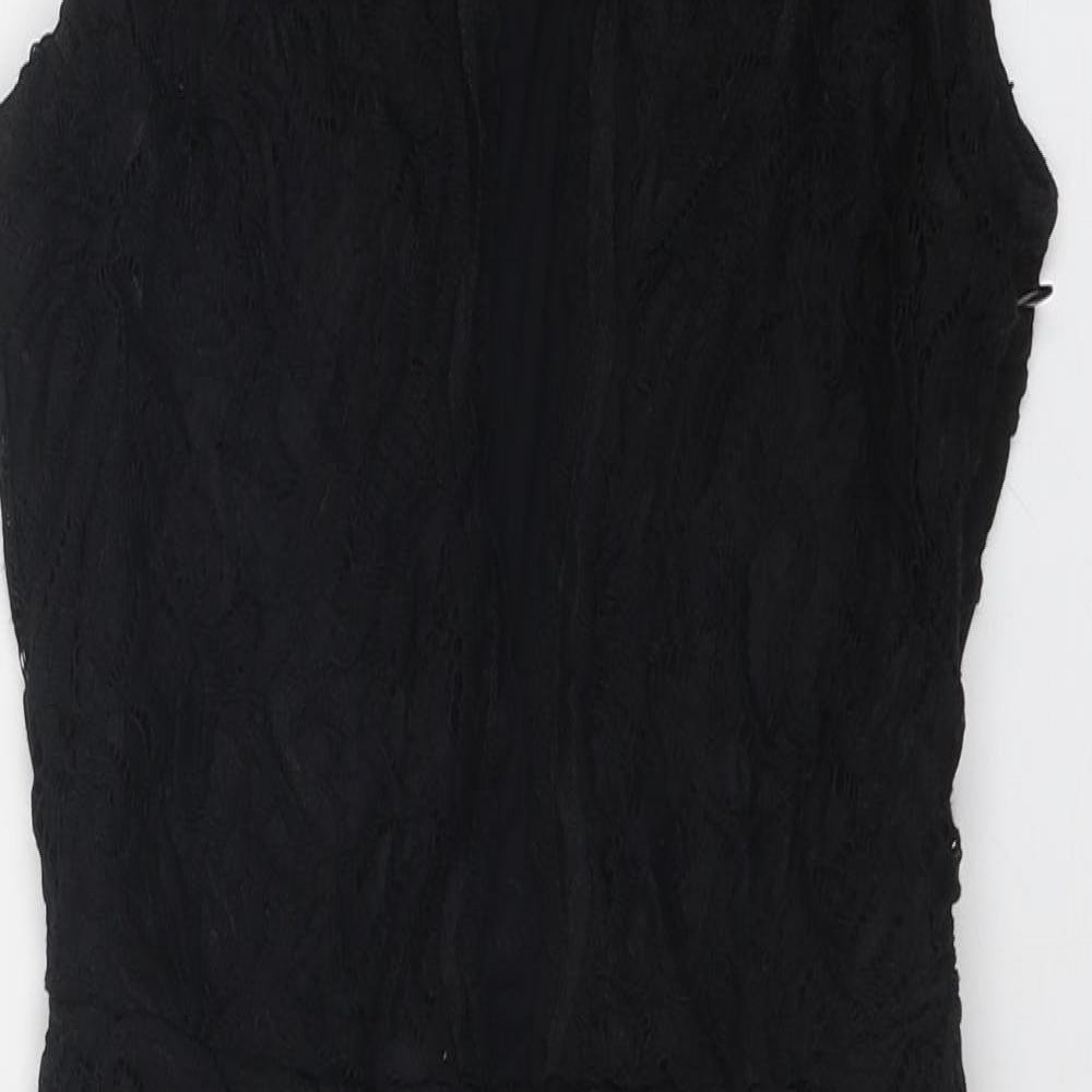 New Look Womens Black Geometric Polyester Shift Size 10 Round Neck Zip