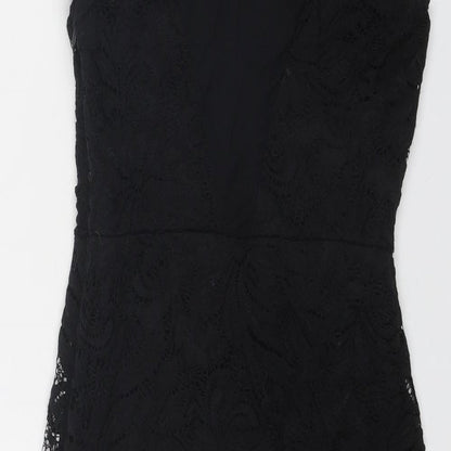 New Look Womens Black Geometric Polyester Shift Size 10 Round Neck Zip