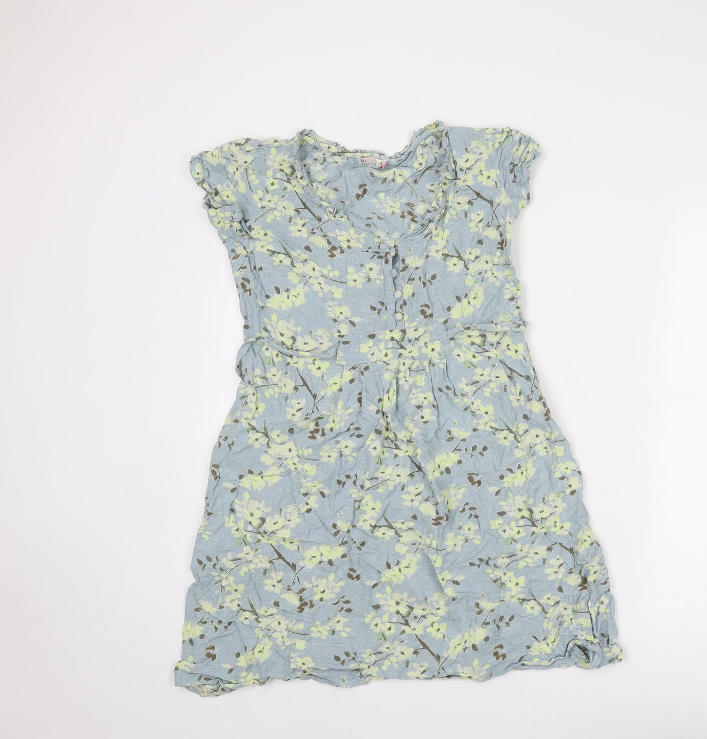 Salt Water Womens Blue Floral Viscose A-Line Size 8 Round Neck Button