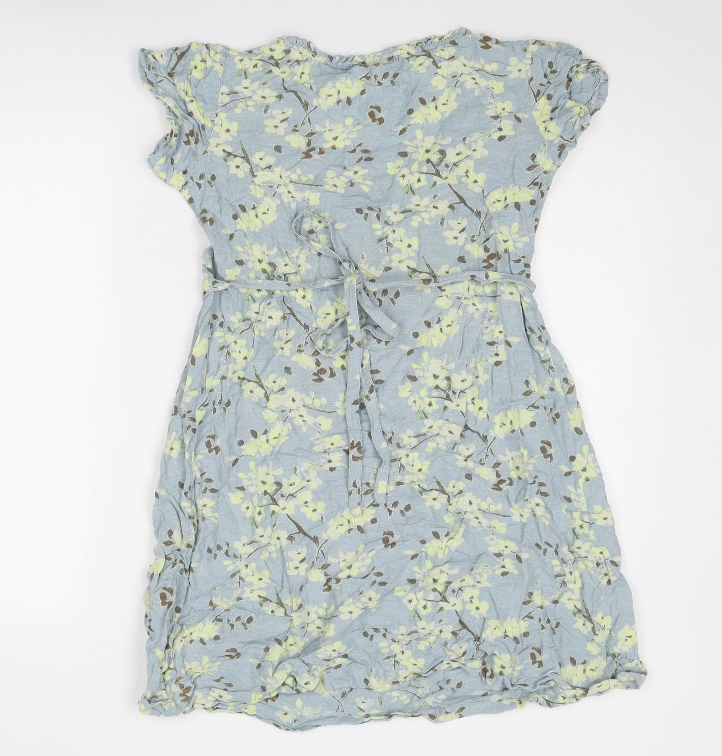 Salt Water Womens Blue Floral Viscose A-Line Size 8 Round Neck Button