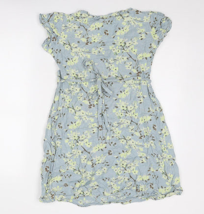 Salt Water Womens Blue Floral Viscose A-Line Size 8 Round Neck Button