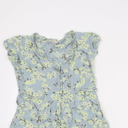 Salt Water Womens Blue Floral Viscose A-Line Size 8 Round Neck Button