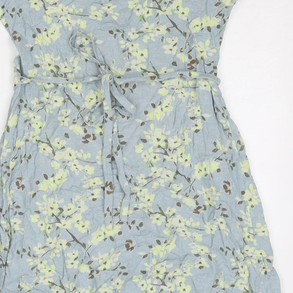 Salt Water Womens Blue Floral Viscose A-Line Size 8 Round Neck Button