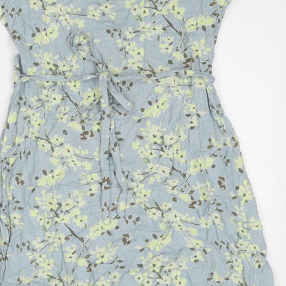 Salt Water Womens Blue Floral Viscose A-Line Size 8 Round Neck Button