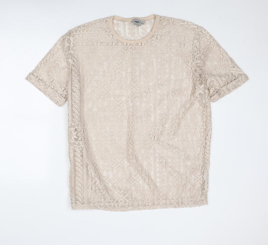 Boohoo Womens Beige Polyester Basic Blouse Size S Round Neck