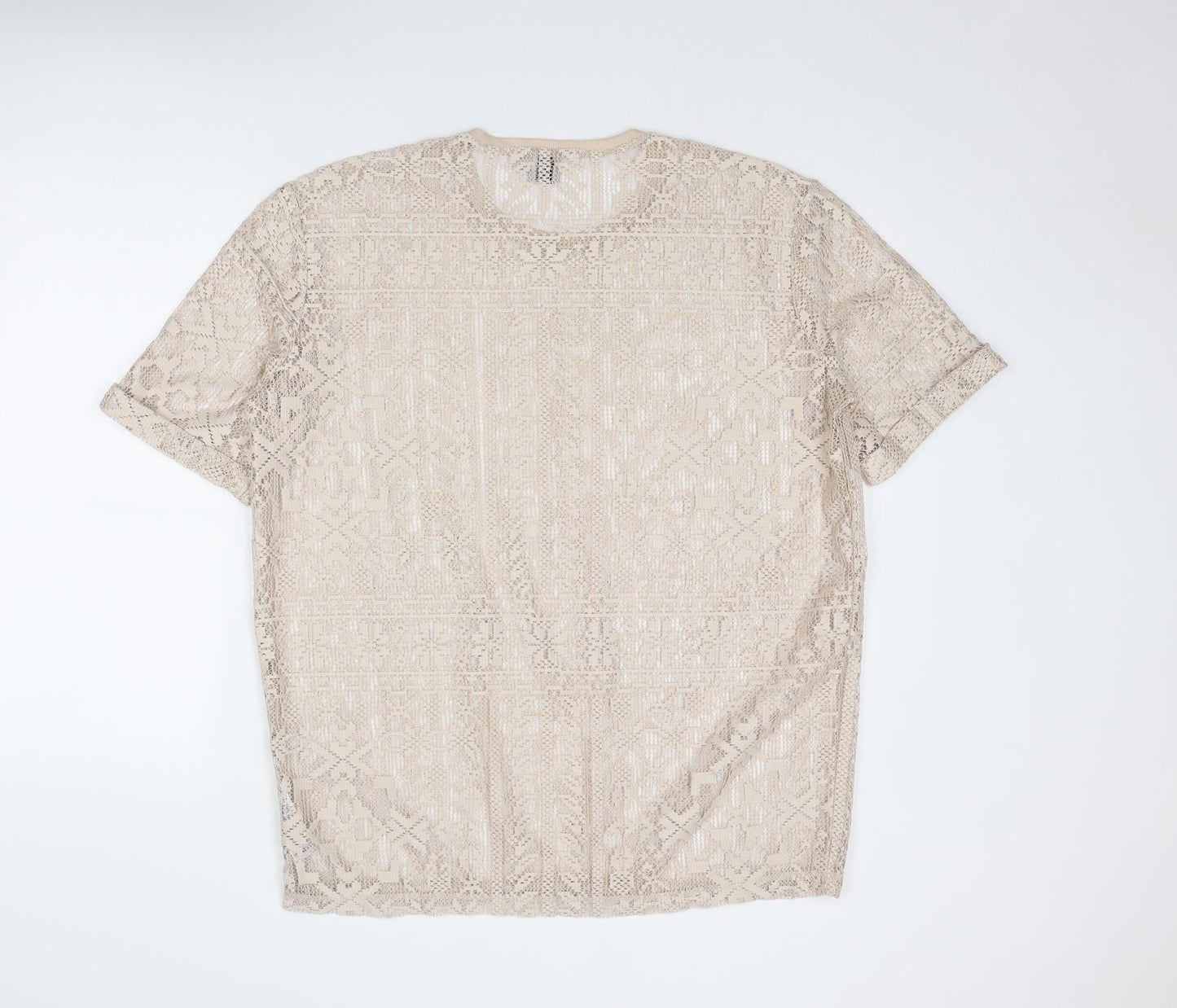 Boohoo Womens Beige Polyester Basic Blouse Size S Round Neck