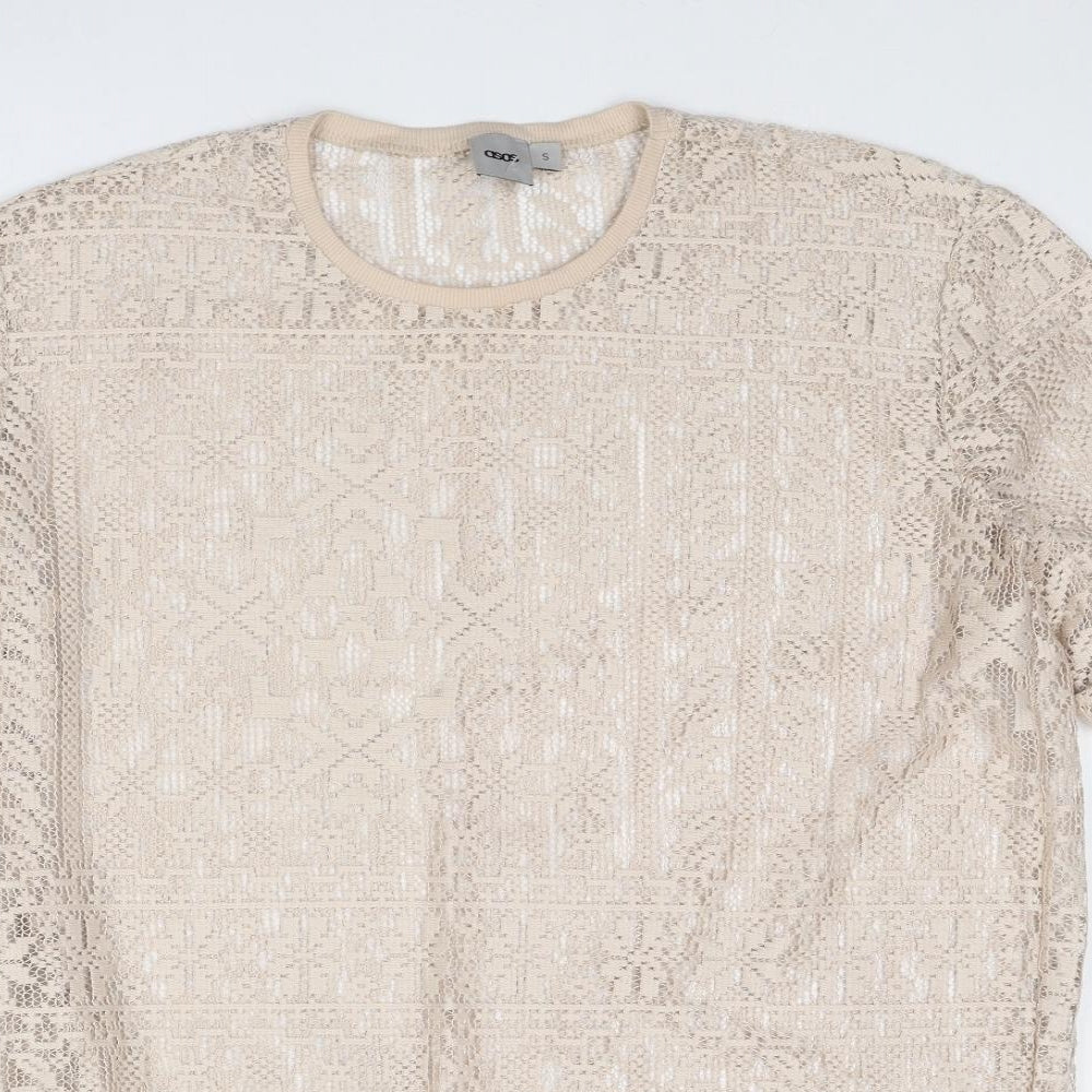 Boohoo Womens Beige Polyester Basic Blouse Size S Round Neck