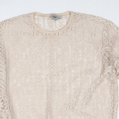 Boohoo Womens Beige Polyester Basic Blouse Size S Round Neck