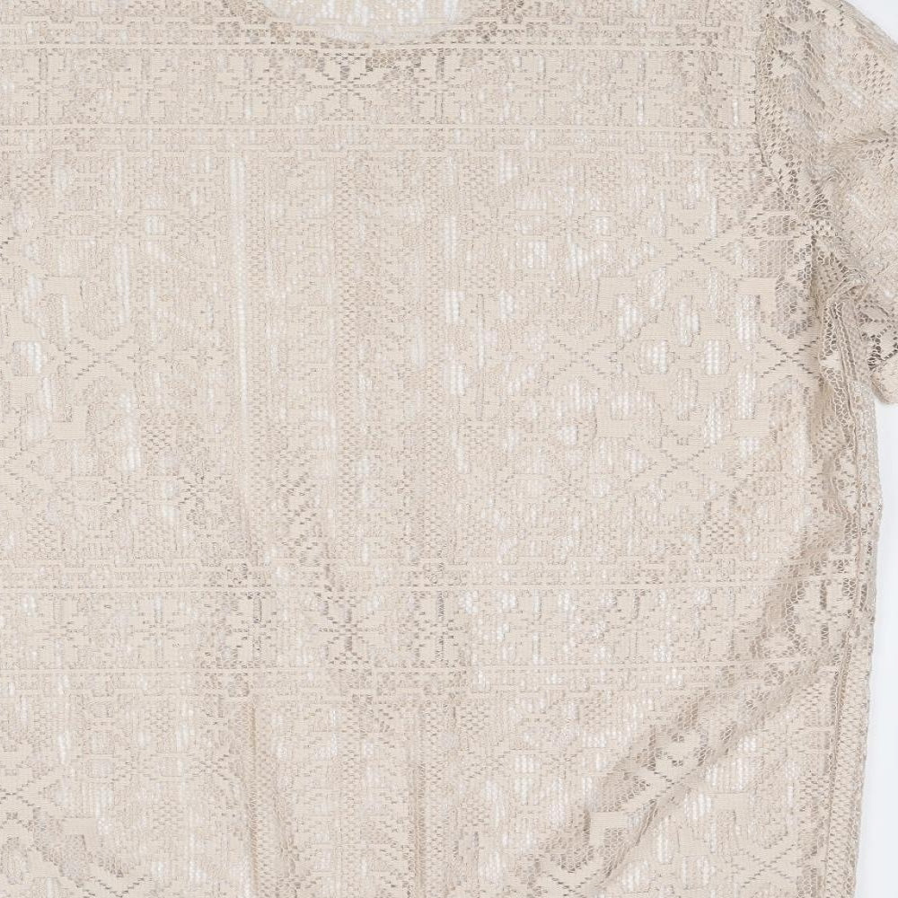 Boohoo Womens Beige Polyester Basic Blouse Size S Round Neck