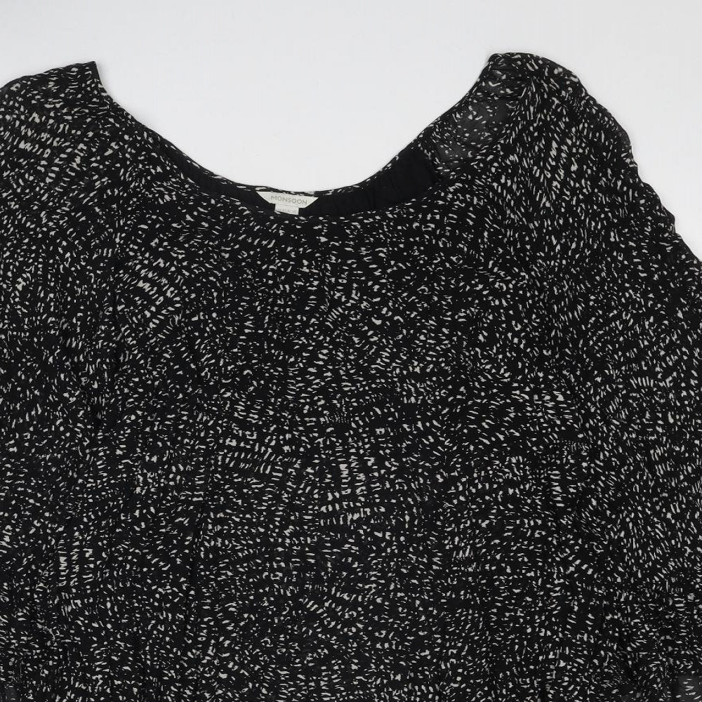 Monsoon Womens Black Geometric Polyester Trapeze & Swing Size 16 Round Neck Pullover
