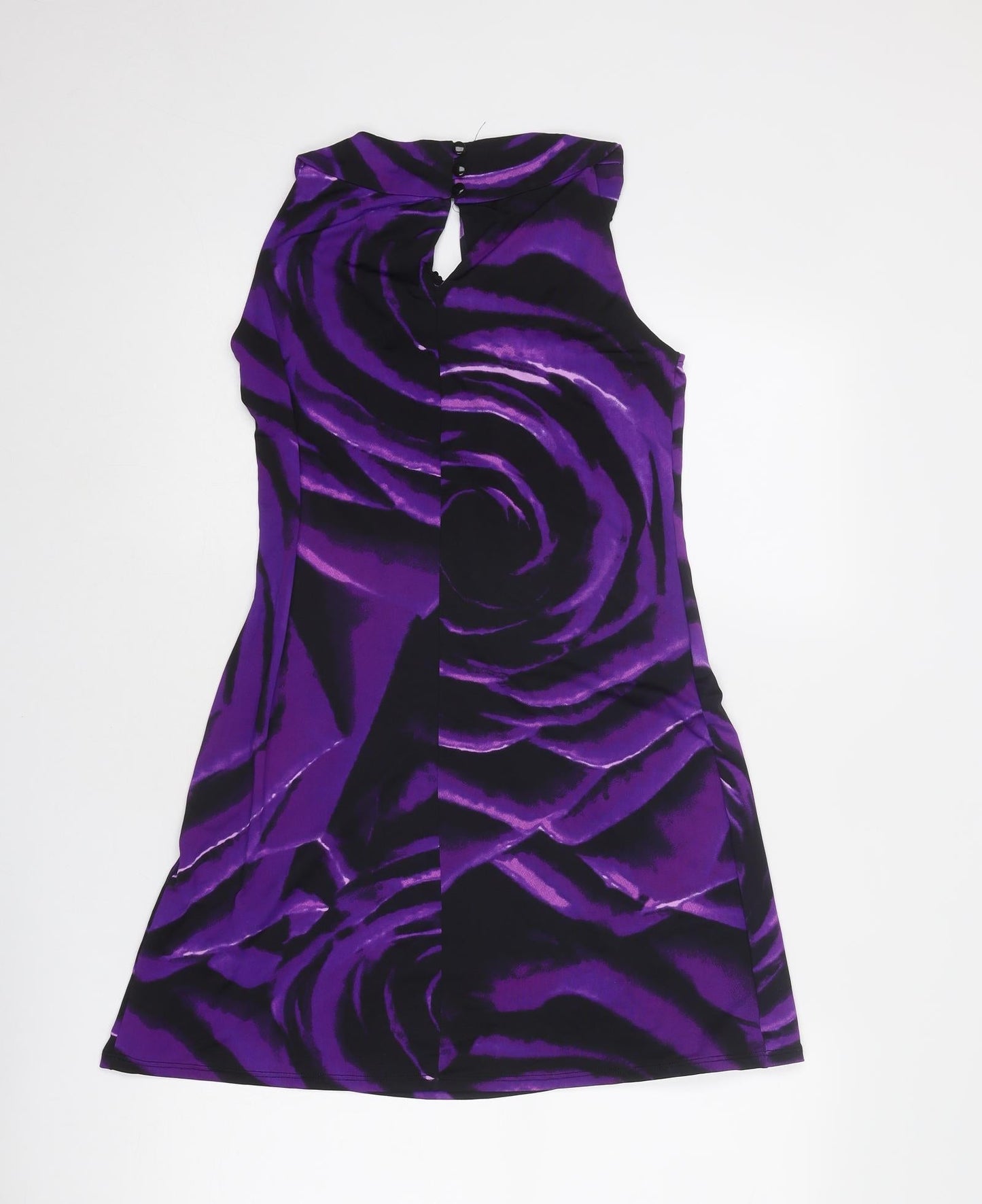 Debenhams Womens Purple Geometric Polyester A-Line Size 8 Round Neck Button