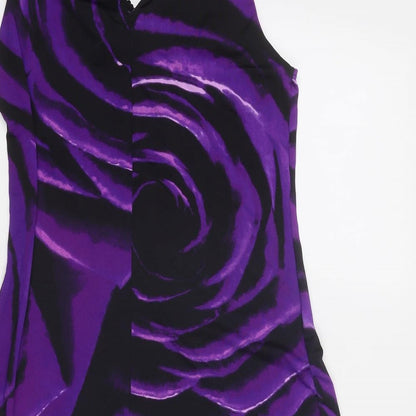 Debenhams Womens Purple Geometric Polyester A-Line Size 8 Round Neck Button