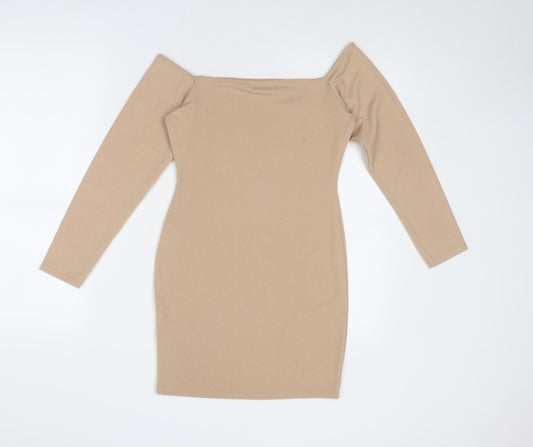 PRETTYLITTLETHING Womens Beige Polyester Bodycon Size 6 Square Neck Pullover