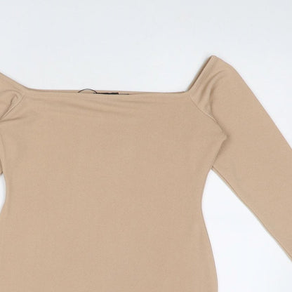 PRETTYLITTLETHING Womens Beige Polyester Bodycon Size 6 Square Neck Pullover