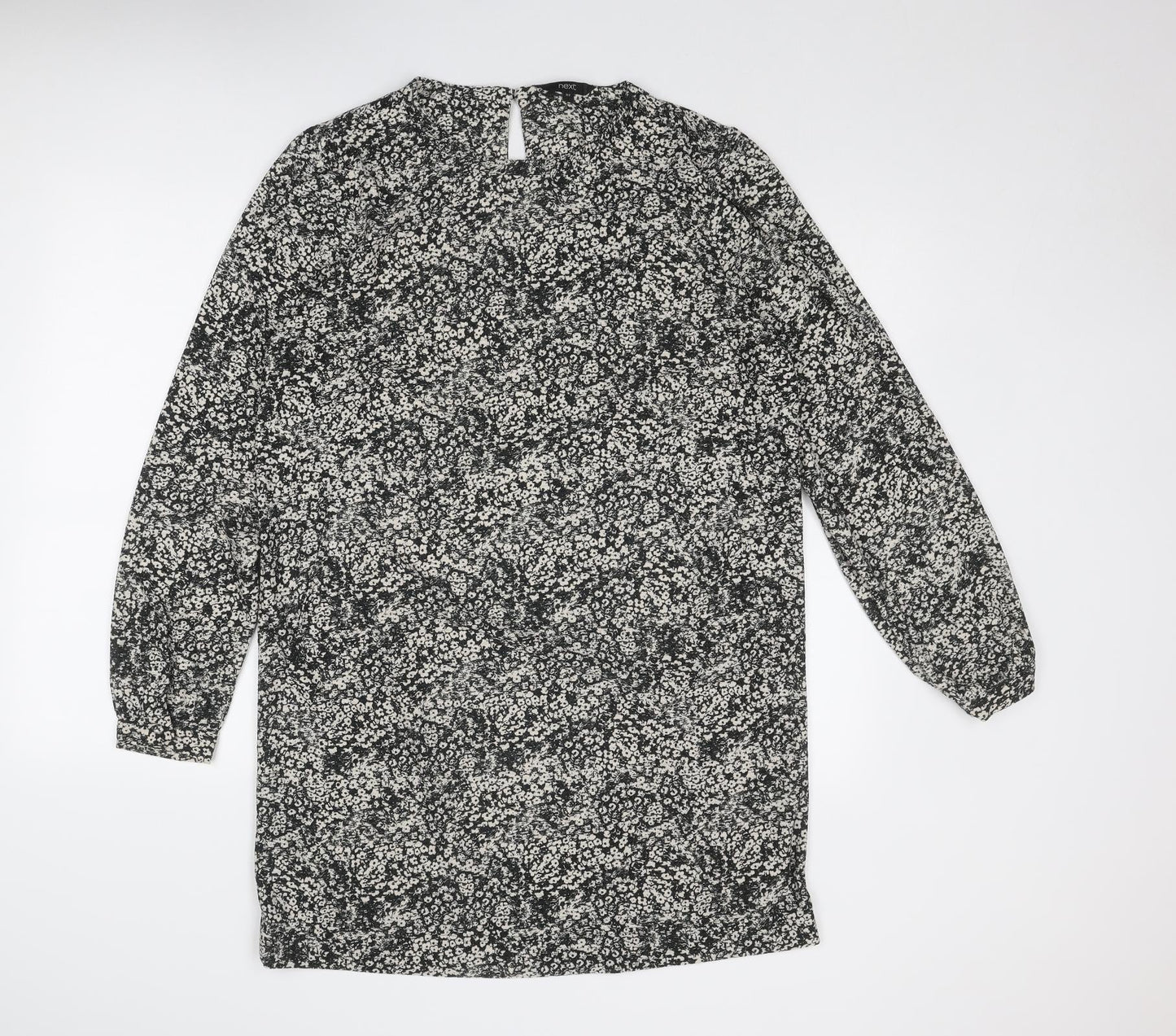 NEXT Womens Black Geometric Polyester A-Line Size 16 Round Neck Button