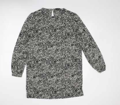 NEXT Womens Black Geometric Polyester A-Line Size 16 Round Neck Button