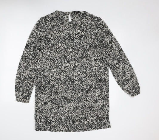 NEXT Womens Black Geometric Polyester A-Line Size 16 Round Neck Button