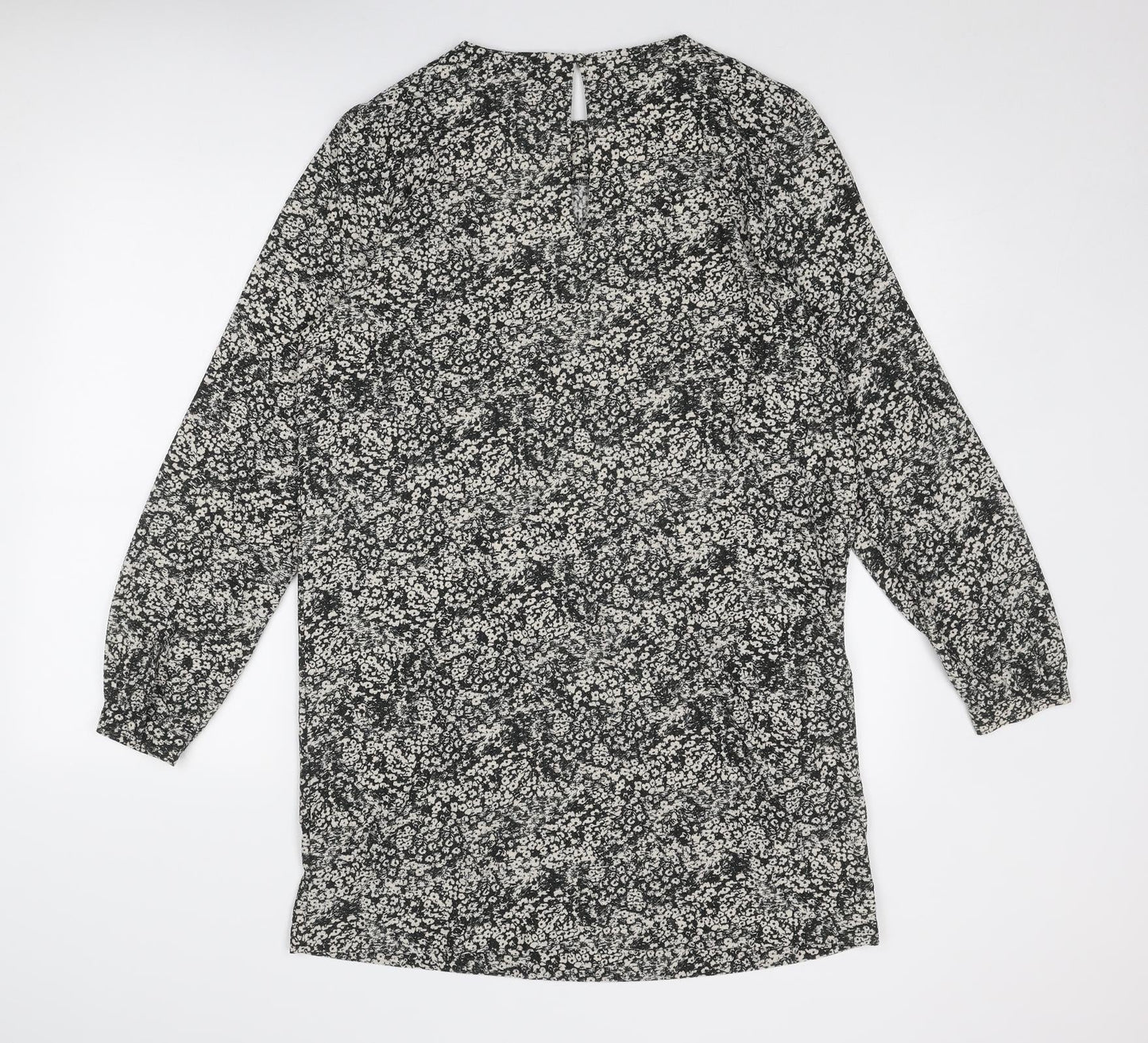 NEXT Womens Black Geometric Polyester A-Line Size 16 Round Neck Button