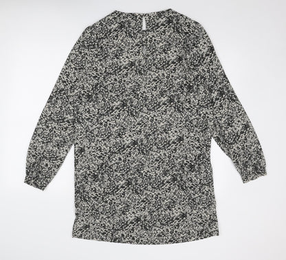 NEXT Womens Black Geometric Polyester A-Line Size 16 Round Neck Button