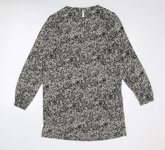 NEXT Womens Black Geometric Polyester A-Line Size 16 Round Neck Button