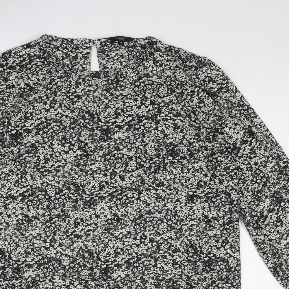 NEXT Womens Black Geometric Polyester A-Line Size 16 Round Neck Button