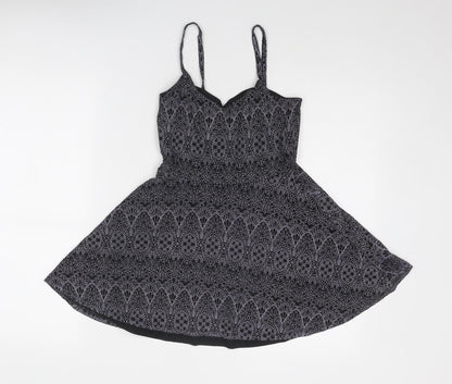 Topshop Womens Black Geometric Viscose Tank Dress Size 8 V-Neck Pullover