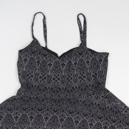 Topshop Womens Black Geometric Viscose Tank Dress Size 8 V-Neck Pullover