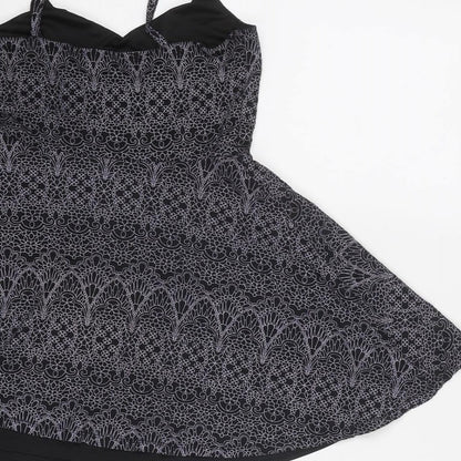 Topshop Womens Black Geometric Viscose Tank Dress Size 8 V-Neck Pullover