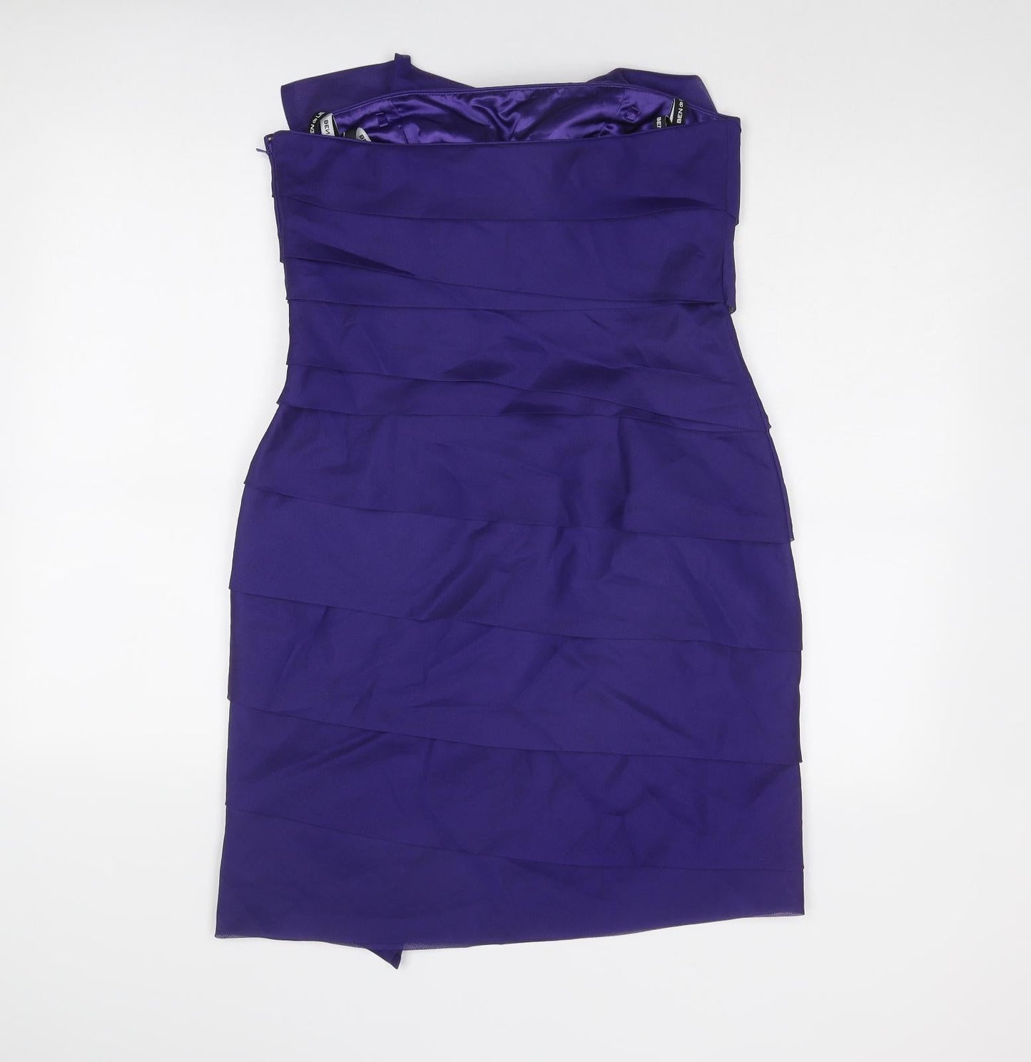 Ben Di Lisi Womens Purple Polyester A-Line Size 12 Off the Shoulder Zip
