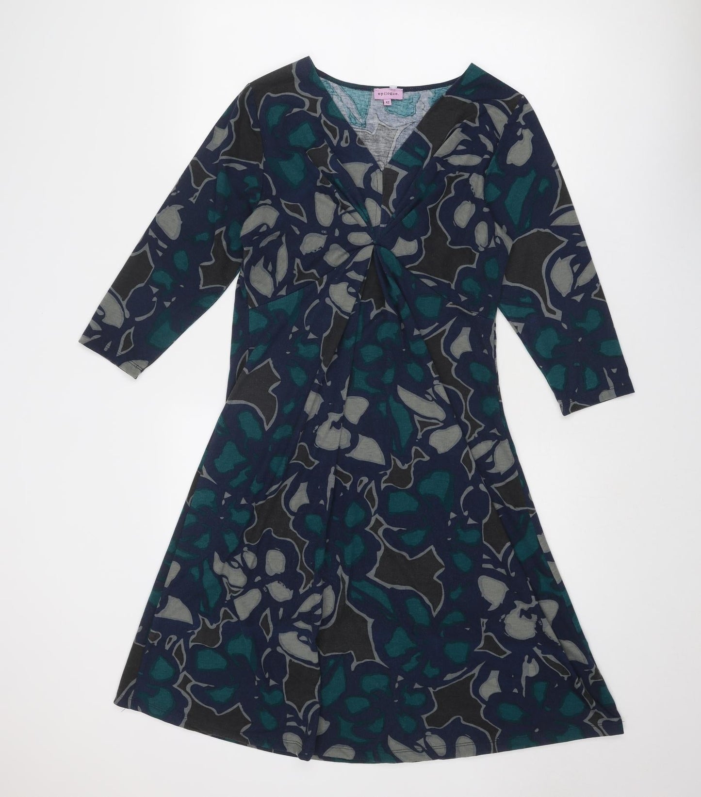 Epilogue Womens Blue Geometric Polyester Trapeze & Swing Size 12 V-Neck Pullover