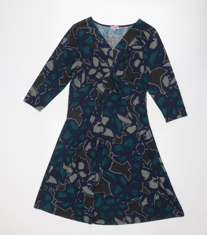 Epilogue Womens Blue Geometric Polyester Trapeze & Swing Size 12 V-Neck Pullover