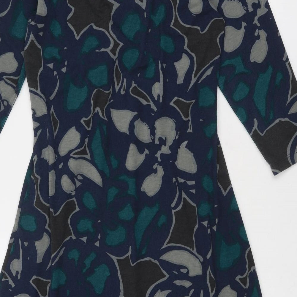 Epilogue Womens Blue Geometric Polyester Trapeze & Swing Size 12 V-Neck Pullover