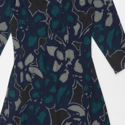 Epilogue Womens Blue Geometric Polyester Trapeze & Swing Size 12 V-Neck Pullover