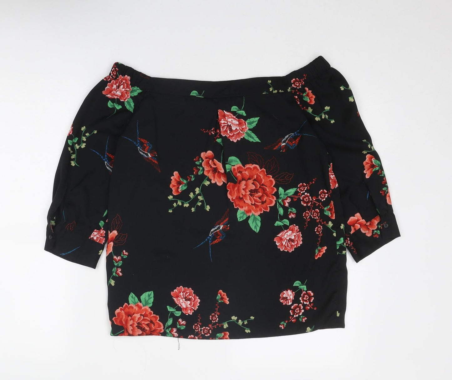 Dorothy Perkins Womens Black Floral Polyester Basic Blouse Size 8 Off the Shoulder