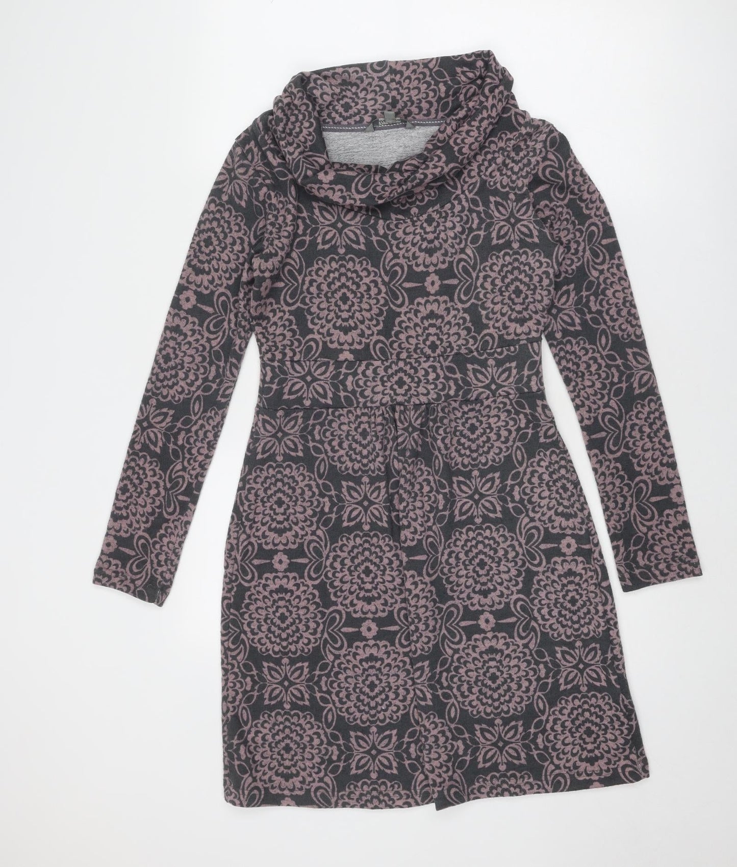 Lily & Me Womens Grey Floral Polyester Jumper Dress Size 8 Roll Neck Pullover