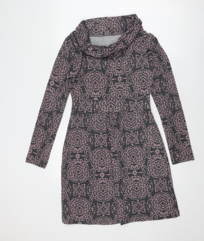 Lily & Me Womens Grey Floral Polyester Jumper Dress Size 8 Roll Neck Pullover