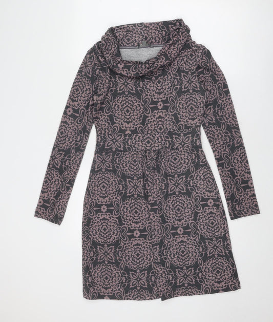 Lily & Me Womens Grey Floral Polyester Jumper Dress Size 8 Roll Neck Pullover