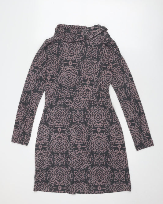 Lily & Me Womens Grey Floral Polyester Jumper Dress Size 8 Roll Neck Pullover