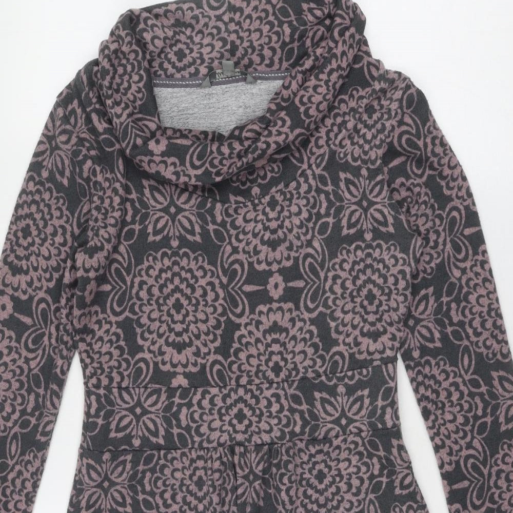 Lily & Me Womens Grey Floral Polyester Jumper Dress Size 8 Roll Neck Pullover