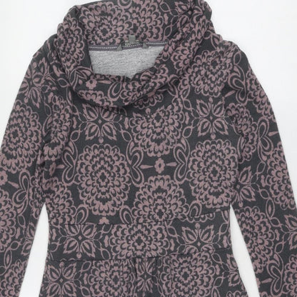 Lily & Me Womens Grey Floral Polyester Jumper Dress Size 8 Roll Neck Pullover